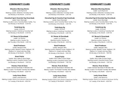 COMMUNITY CLUBS  COMMUNITY CLUBS COMMUNITY CLUBS