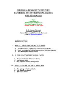 Paper Presented at the Mediterranean Conference on “Mid-Eeast Regional Security” ( Athens, October 5th to 8th, 2002)
