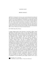 JOSEPH MCCARNEY  HEGEL’S LEGACY ABSTRACT. This paper deals with some aspects of the relationship between Hegel and Marx and with their influence on the development of Marxism. The story is largely, though