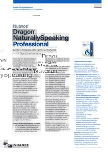 Dragon Spracherkennung Dragon NaturallySpeaking 13 Professional Datenblatt  Mehr Produktivität und Rentabilität