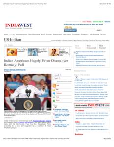 Indiawest: Indian Americans Hugely Favor Obama over Romney: Poll[removed]:46 AM Welcome to indiawest.com