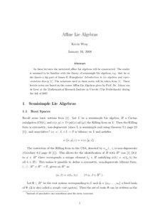 Affine Lie Algebras Kevin Wray January 16, 2008