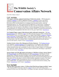 The Wildlife Society’s  Conservation Affairs Network June 2016, Volume 2, Issue 3  CAC Activities