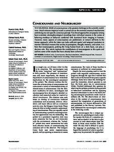 SPECIAL ARTICLE  CONSCIOUSNESS Francis Crick, Ph.D. Salk Institute for Biological Studies, La Jolla, California