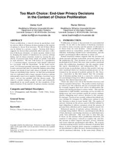 Too Much Choice: End-User Privacy Decisions in the Context of Choice Proliferation Stefan Korff Rainer Böhme