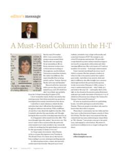 editor’s message  A Must-Read Column in the H-T Back in early November 2013, I was contacted by a young woman named Adria
