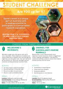 STUDENT CHALLENGE Are YOU up for it? Spend a week in a unique part of Australia with a leading scientist to participate in a conservation