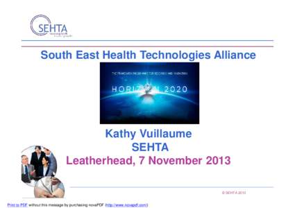 South East Health Technologies Alliance  Kathy Vuillaume SEHTA Leatherhead, 7 November 2013 © SEHTA 2013