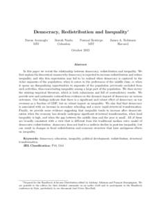 Democracy, Redistribution and Inequality∗ Daron Acemoglu MIT Suresh Naidu Columbia