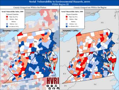 Social Vulnerability to Environmental Hazards, 2000 FEMA Region III County Comparison Within the Nation Social Vulnerability Index, 2000 National Quantiles