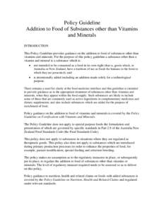 Policy Guideline Addition to Food of Substances other than Vitamins and Minerals