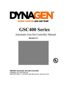 GSC400 Series Automatic Gen-Set Controller Manual Revision 4.1 GSC400 Automatic Gen-Set Controller