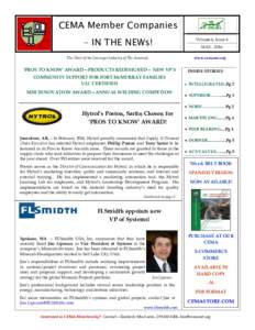 CEMA Member Companies - IN THE NEWs! Volume 6, Issue 4 MAY , 2016