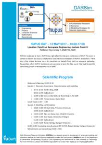 NUPUS DAY – 12/MAY/2017 – 10:00-17:00 Location: Faculty of Aerospace Engineering, Lecture Room K Address: Kluyverweg 1, 2629 HS, Delft DARSim is pleased to host a NUPUS day right after the Interpore conference of 201