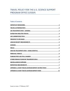 TRAVEL POLICY FOR THE U.S. SCIENCE SUPPORT PROGRAM OFFICE (USSSP) Table of Contents IMPORTANT REMINDERS: