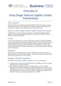 Overview of the Early Stage Venture Capital Limited Partnerships Program