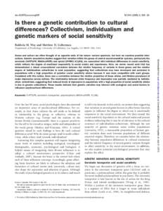 doi:scan/nsq059  SCAN, 203^211 Is there a genetic contribution to cultural differences? Collectivism, individualism and