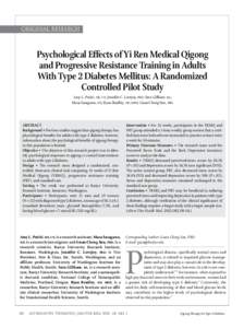 original research  Psychological Effects of Yi Ren Medical Qigong and Progressive Resistance Training in Adults With Type 2 Diabetes Mellitus: A Randomized Controlled Pilot Study