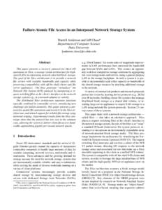 Failure-Atomic File Access in an Interposed Network Storage System Darrell Anderson and Jeff Chase Department of Computer Science Duke University 