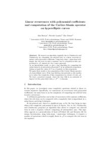 Linear recurrences with polynomial coefficients and computation of the Cartier-Manin operator on hyperelliptic curves ´ Alin Bostan1 , Pierrick Gaudry2 , Eric Schost3