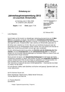 Einladung zur  Jahreshauptversammlung 2012 mit anschließ. Wintertreffen am Samstag, dem 3. März 2009 im Lindenhof (LBV), Bayreuth
