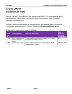 RSC130.04v1  X12 ADMINISTRATIVE POLICIES AND PROCEDURES X12-02 CMG04 Statement of Work