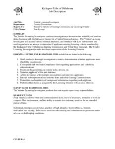 Kickapoo Tribe of Oklahoma Job Description Job Title: Department: Reports To:
