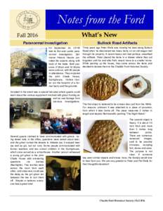 Notes from the Ford What’s New Fall 2016 Paranormal Investigation On September 24, CFHS