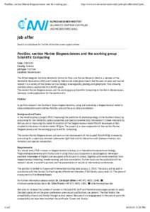 PostDoc, section Marine Biogeosciences and the working gro...  http://www.awi.de/nc/en/work-study/jobs/job-offer/detail/jobs... ALFRED-WEGENER-INSTITUT HELMHOLTZ-ZENTRUM FÜR POLARUND MEERESFORSCHUNG