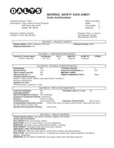 ®  MATERIAL SAFETY DATA SHEET Oxalic Acid Neutralizer Product Number(s): 17492 Manufacturer: Daly’s Wood Finishing Products