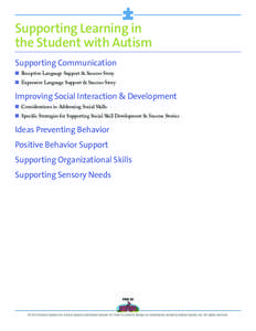 Supporting Learning in the Student with Autism Supporting Communication ■ Receptive Language Support & Success Story ■ Expressive Language Support & Success Story