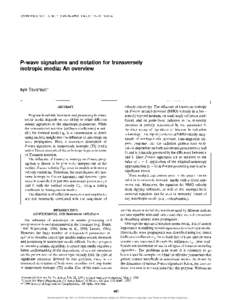 GEOPHYSICS, VOL. 61, NO. 2 (MARCH-APRIL 1996); P, 10 FIGS.  P-wave signatures and notation for transversely isotropic media: An overview  Ilya Tsvankin*