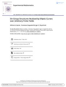 Experimental Mathematics  ISSN: Print950X (Online) Journal homepage: http://www.tandfonline.com/loi/uexm20 On Group Structures Realized by Elliptic Curves over Arbitrary Finite Fields