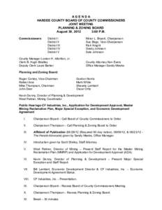 AGENDA HARDEE COUNTY BOARD OF COUNTY COMMISSIONERS JOINT MEETING PLANNING & ZONING BOARD August 30, 2012 3:00 P.M.