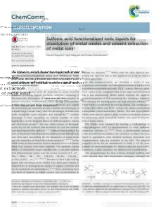 Sulfonic acid functionalized ionic liquids for dissolution of metal oxides and solvent extraction of metal ions