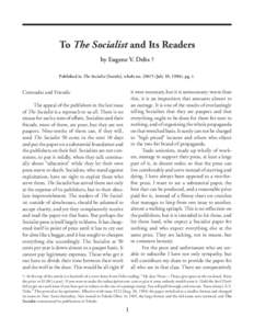Debs: To The Socialist and Its Readers [July 10, [removed]To The Socialist and Its Readers by Eugene V. Debs †