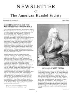 NEWSLETTER of The American Handel Society Volume XVI, Number 1  April 2001
