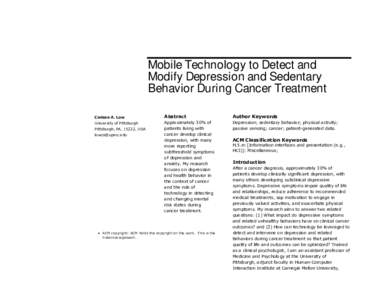 Mobile Technology to Detect and Modify Depression and Sedentary Behavior During Cancer Treatment Carissa A. Low  Abstract
