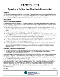 PennDOT Fact Sheet - Donating a Vehicle to Charity
