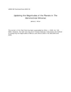 USNO/AA Technical Note[removed]Updating the Magnitudes of the Planets in The Astronomical Almanac James L. Hilton