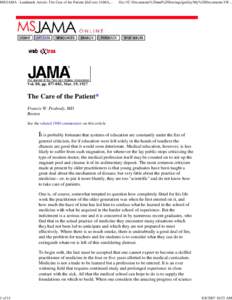 MS/JAMA - Landmark Article: The Care of the Patient [full text JAMA,...  1 of 11 file:///C:/Documents%20and%20Settings/jpelley/My%20Documents/1W...