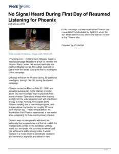 No Signal Heard During First Day of Resumed Listening for Phoenix