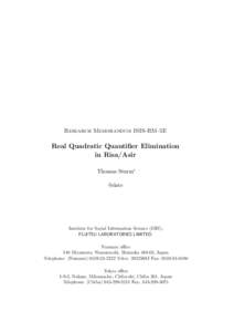 Research Memorandum ISIS-RM-5E  Real Quadratic Quantifier Elimination in Risa/Asir Thomas Sturm∗ @date
