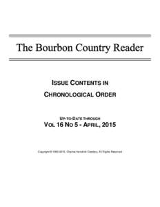 ISSUE CONTENTS IN CHRONOLOGICAL ORDER UP-TO-DATE THROUGH  VOL 16 NO 5 - APRIL, 2015