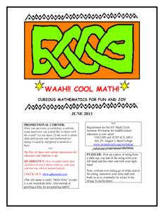 WAAH!! COOL MATH! CURIOUS MATHEMATICS FOR FUN AND JOY JUNE 2013 PROMOTIONAL CORNER: Have you an event, a workshop, a website,