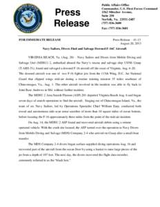 Press Release FOR IMMEDIATE RELEASE Public Affairs Office Commander, U.S. Fleet Forces Command