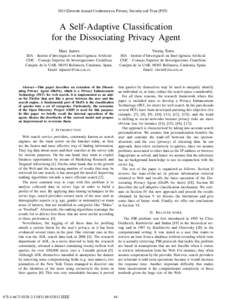 2013 Eleventh Annual Conference on Privacy, Security and Trust (PST)  A Self-Adaptive Classification for the Dissociating Privacy Agent Marc Ju´arez