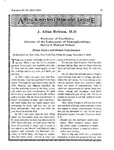 27  Numbers 69-70, J . Allan Hobson, M .D . Professor of Psychiatry,