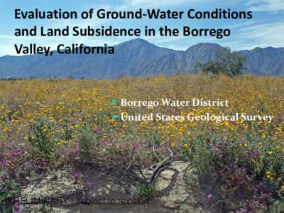 Evaluation of Ground-Water Conditions and Land Subsidence in the Borrego Valley, California  Borrego Water District  United States Geological Survey