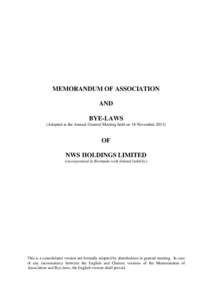 MEMORANDUM OF ASSOCIATION AND BYE-LAWS (Adopted at the Annual General Meeting held on 18 NovemberOF